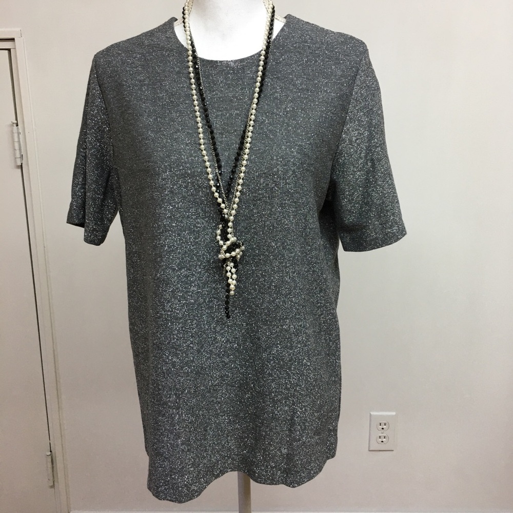 Graff  Silver Metallic Dressy Blouse size XL